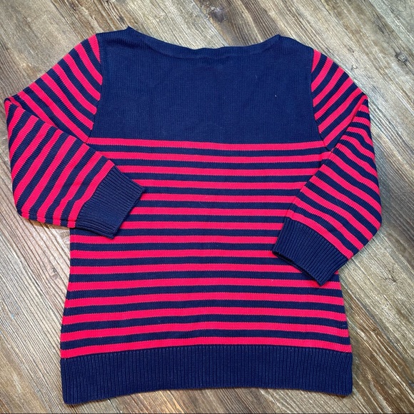 Ralph Lauren Sweater Striped Gold Buttons Nautical Crest Red Navy Blue Sz L - Picture 9 of 10